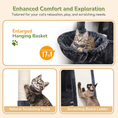 Globlazer cat tower large base and anti-tip strap stabilizes busy play sessions.