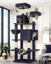 Globlazer cat tree tower 76-inch side view highlighting tall height for safe feline climbing and lounging.