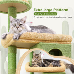 Globlazer cactus cat tree with two condos offers private rest and lookout perches.