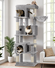 Globlazer Corner Cat Tree 66in top platform offers elevated vantage for curious cats.