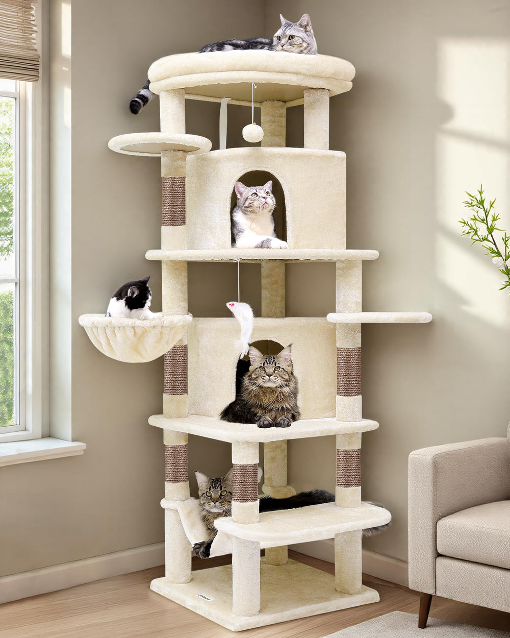 Globlazer corner cat tree 66 inch curve supports multiple cats in a space-saving design