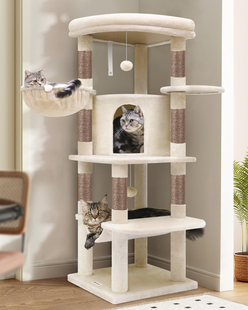 Globlazer corner cat tree top platform spacious lounge for stretching and observing.