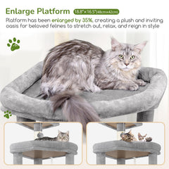 Globlazer Extra Large Platform Cat Tree hammock and condo provide quiet resting spaces.
