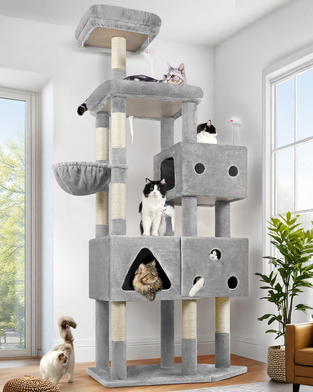Globlazer extralarge cat tower assembled view showing multi-level play area for big cats