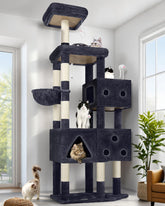 Globlazer F81 cat tower showing its 81-inch height for big cats, durable design for exercise