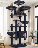 Globlazer F82 tall cat tree with three perches and two condos supports multi-cat lounging.
