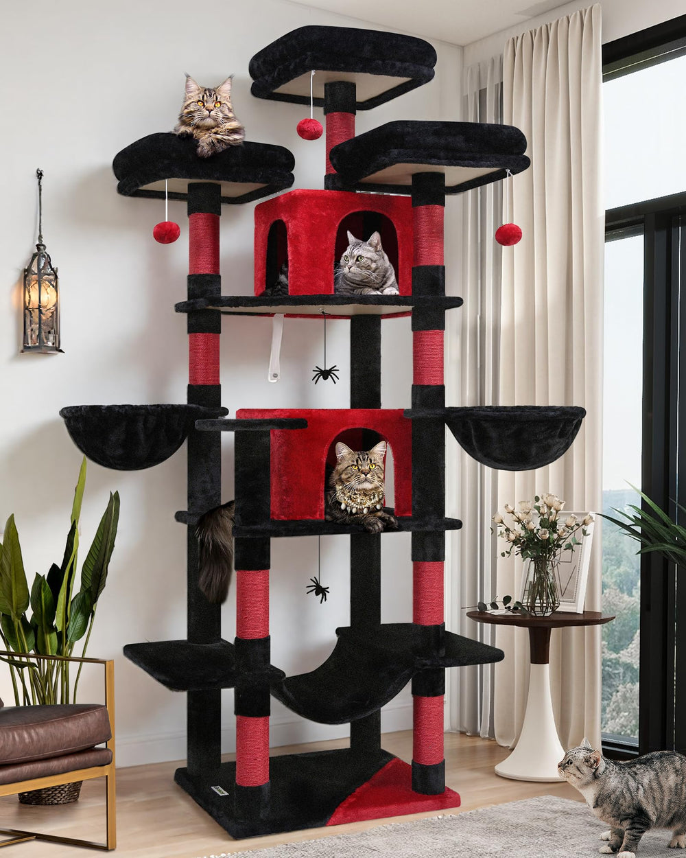Globlazer Gothic Cat Tree 80-inch black-red silhouette for dramatic feline play