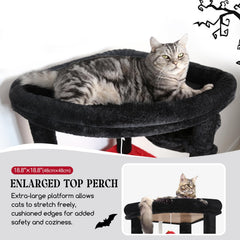 Globlazer Gothic Cat Tree condos closeup reveals padded interiors for comfortable naps