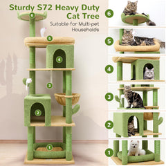 Globlazer cactus cat tree 72in side view highlights tall height for elevated observation.