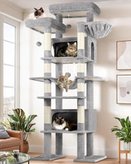 Globlazer XXL cat tree side view shows tall multi-level setup for supervising activity