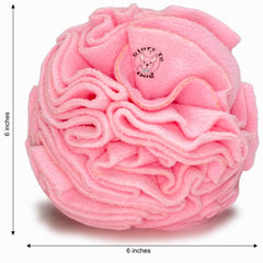 Glory To Dog pink snuffle-ball foraging action shows dog engaging senses during play.