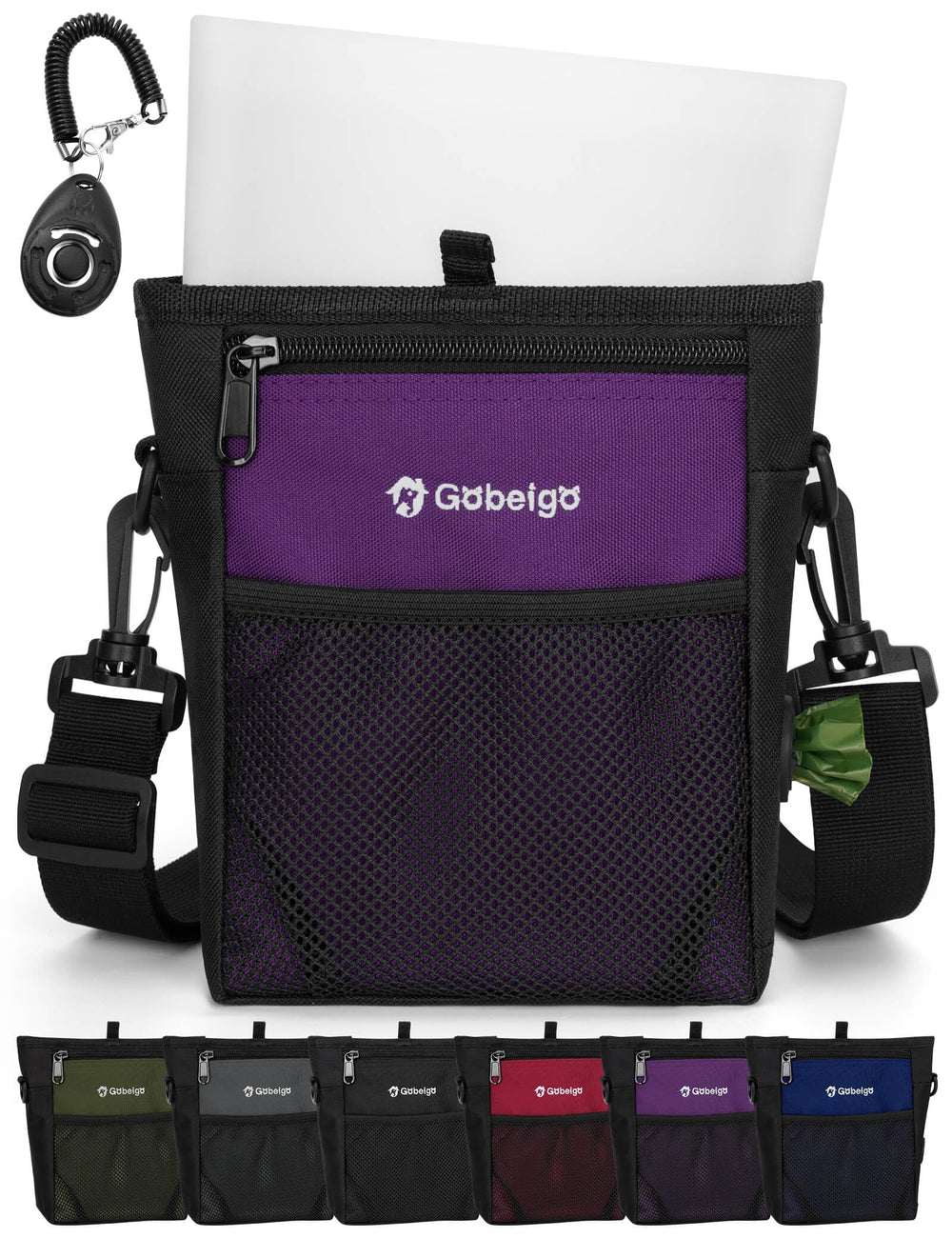 Gobeigo dog treat pouch front pocket view with phone storage for walks