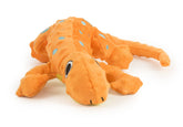 GoDog Amphibianz Gecko squeaky toy close-up shows durable plush for interactive play.