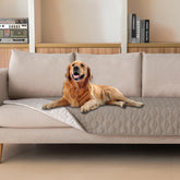 Gogobunny double-sided waterproof dog blanket in dark stone protects furniture from spills.