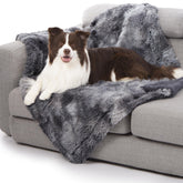 gogobunny tie-dye grey waterproof blanket close-up shows plush fabric and stain resistance.
