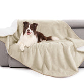 gogobunny waterproof bed blanket in cream, folded protects furniture from spills