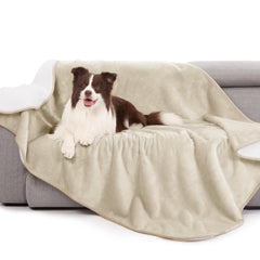 gogobunny waterproof bed blanket in cream, folded protects furniture from spills