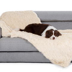 Gogobunny waterproof dog blanket for large dogs in beige protects furniture from spills.