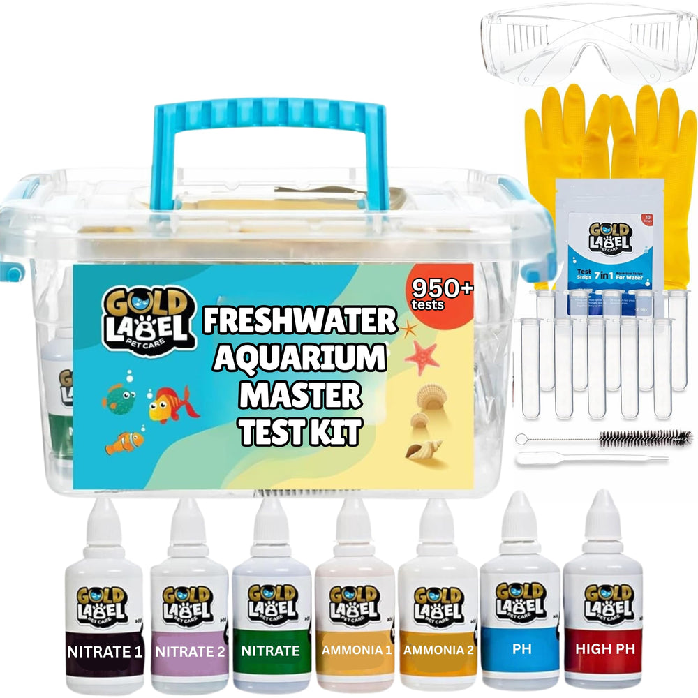 Gold Label Pet Care freshwater master test kit cover for quick setup and portability.