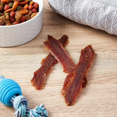 Golden Rewards Duck Jerky being used as a training reward for dogs