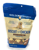 Golden Rewards peanut butter flavored biscuit wrapped with chicken, ideal training reward.
