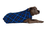 Gold Paw Stretchy Fleece Jacket in blue plaid offers cozy warmth for small dogs.