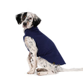 Gold Paw stretchy fleece jacket in navy coats a small dog for warm winter walks.