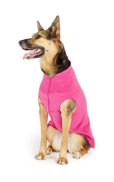 Gold Paw stretchy fleece jacket front view on small dog in fuchsia, boosting warmth