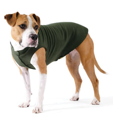 Gold Paw stretchy fleece jacket for small dogs in hunter green, front view, warms during winter walks.