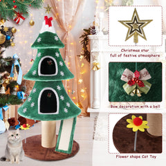 Goldshire Christmas cat tree interactive toy with hanging plush ball for play.