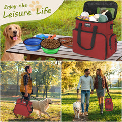 Goloni airline-approved pet kit with food containers and bowls.
