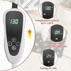 GOLOPET dog heating pad thermostat display demonstrates precise temperature with time settings