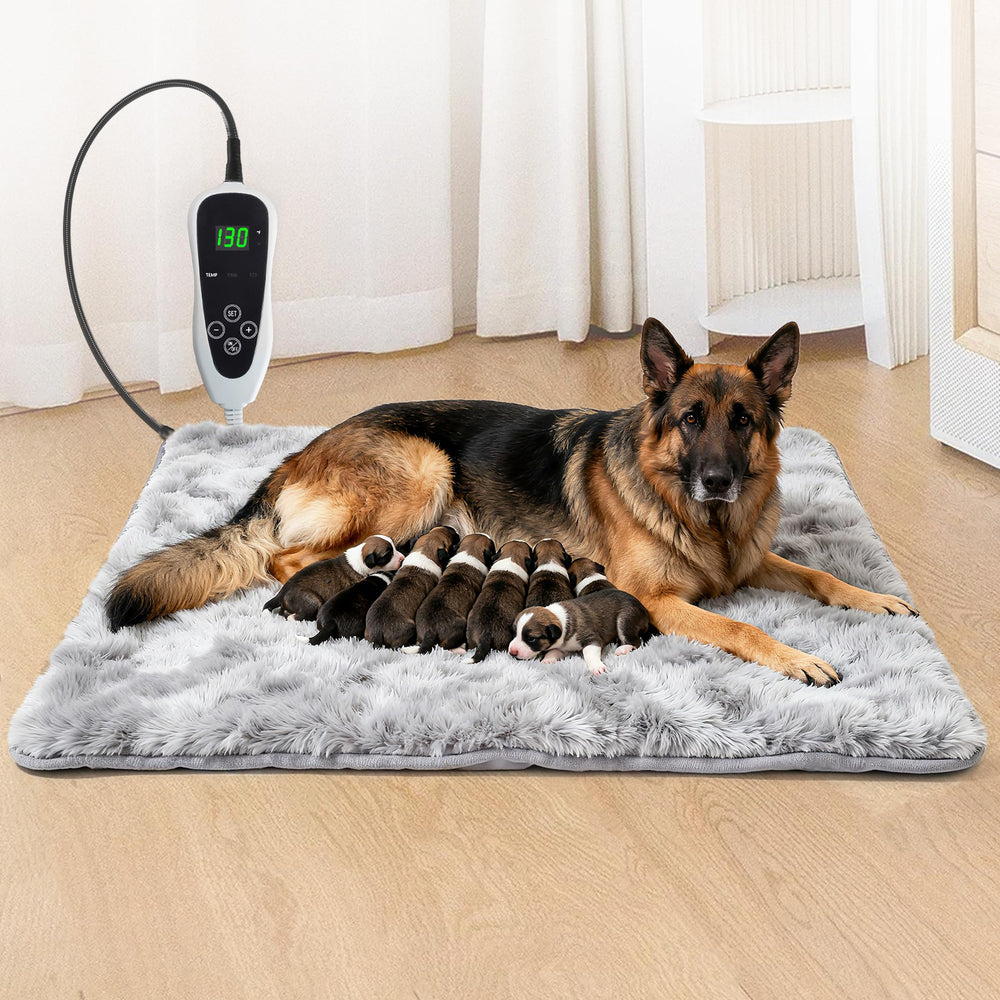 GOLOPET extra-large dog heating pad 47x30 with thermostat delivers roomy warmth for large breeds.