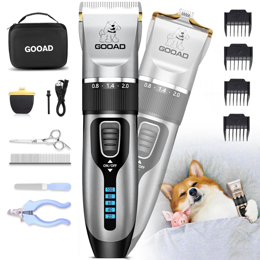 Gooad dog clippers gray front view for calm, efficient grooming on thick coats.