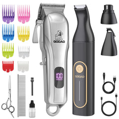 Gooad dog clippers kit layout shows complete grooming tools for home use