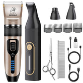 Gooad dog clippers kit with complete grooming accessories for home use.