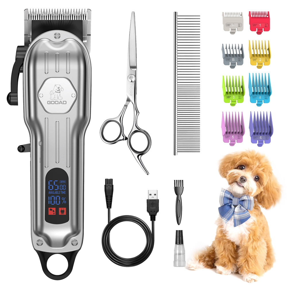 Gooad dog grooming kit silver main view showing all-in-one setup for home use