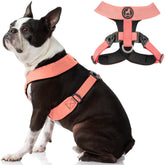 Gooby Comfort X Harness Dual Snap pink medium front view demonstrates easy, comfortable daily-walk fit.
