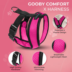 Gooby Comfort X harness Flamingo Pink front view with breathable mesh