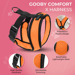 Gooby Comfort X Harness orange back view highlighting the D-ring leash attachment
