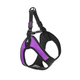 Gooby Escape Free Harness purple front view shows secure small-dog fit for daily walks