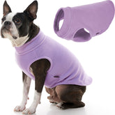 Gooby Stretch Fleece Vest on a dog during a walk for cozy warmth.