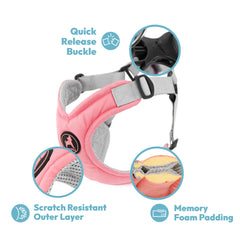 Gooby turquoise memory foam harness large fit test shows secure closure and easy wear.