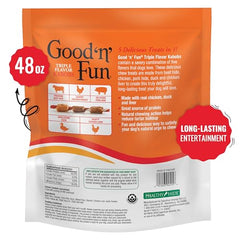 Good 'n' Fun triple flavor kabobs beef-hide wrapped with real chicken—protein-rich chew