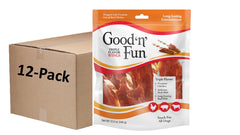 Good ‘n’ Fun Triple Flavor Wings chew chicken wrap—protein-rich bite for dogs.