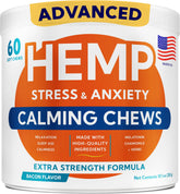GOODGROWLIES Advanced Calming Chews bottle front offers a stress-relief option for anxious dogs.