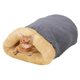 GOOPAWS Burrow Cat Bed gray front exterior, a stylish cozy hideaway for pets