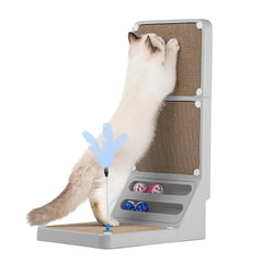Goosheep cat scratcher L-shape with dual-ball toy for interactive play.