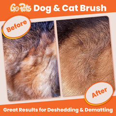 GoPets deshedding brush close-up with 23 blades for reduced loose fur.