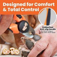GoPets ergonomic, non-slip handle provides secure control during home grooming sessions.